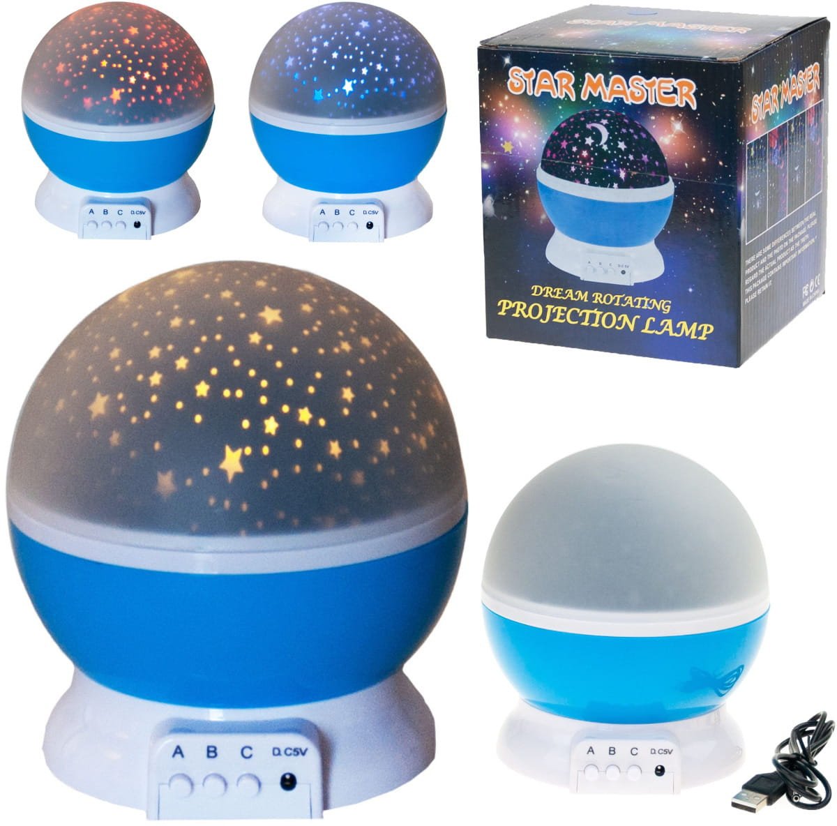 TG56632-3 LAMPKA NOCNA PROJEKTOR GWIAZD NIEBA OBROTOWA 360 NIEBIESKA