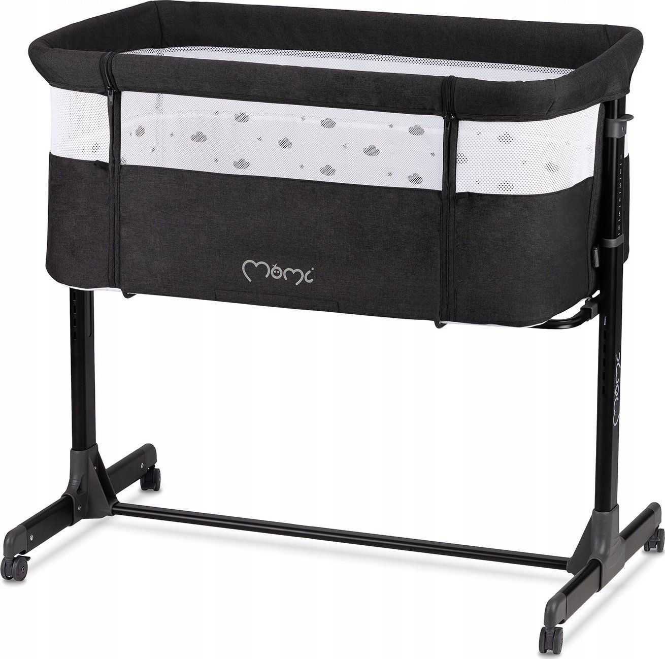 MoMi Łóżeczko dostawne REVO z pałąkiem ciemnoszary