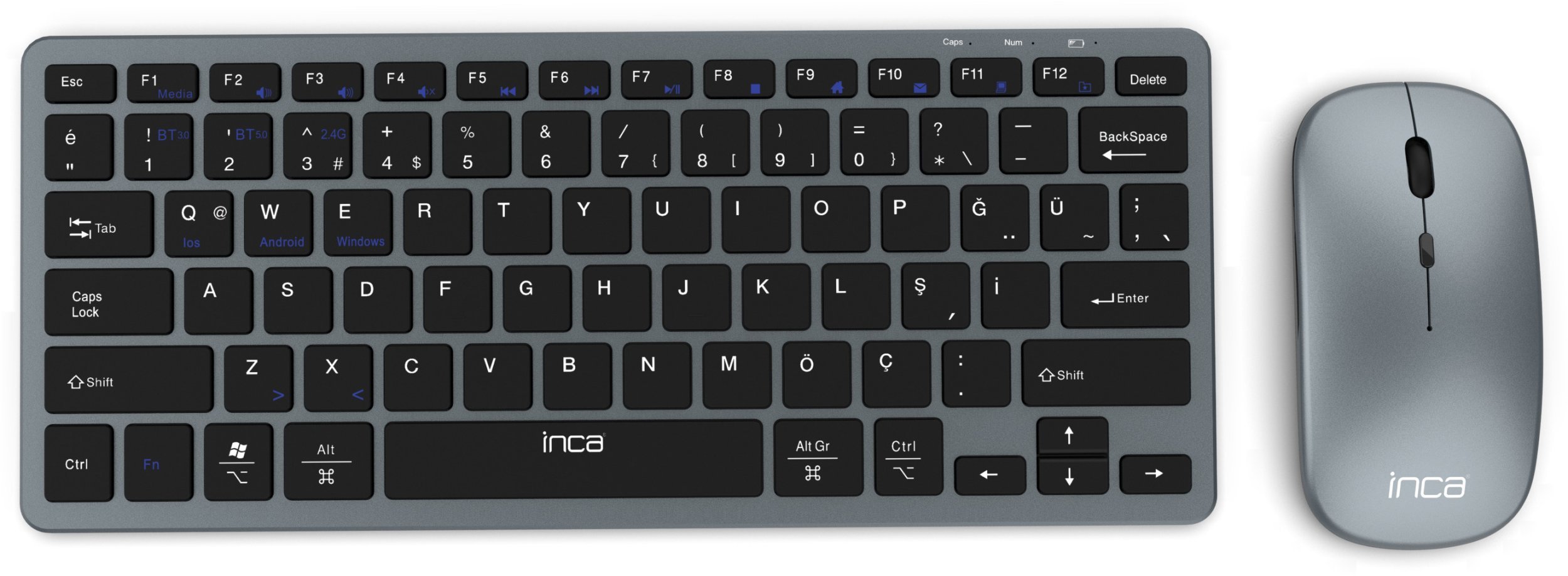 Klawiatura Inca INCA Tastatur IBK-572BT BT 2.4G Smart Grau,3.0/5.0+2,4 GHz
