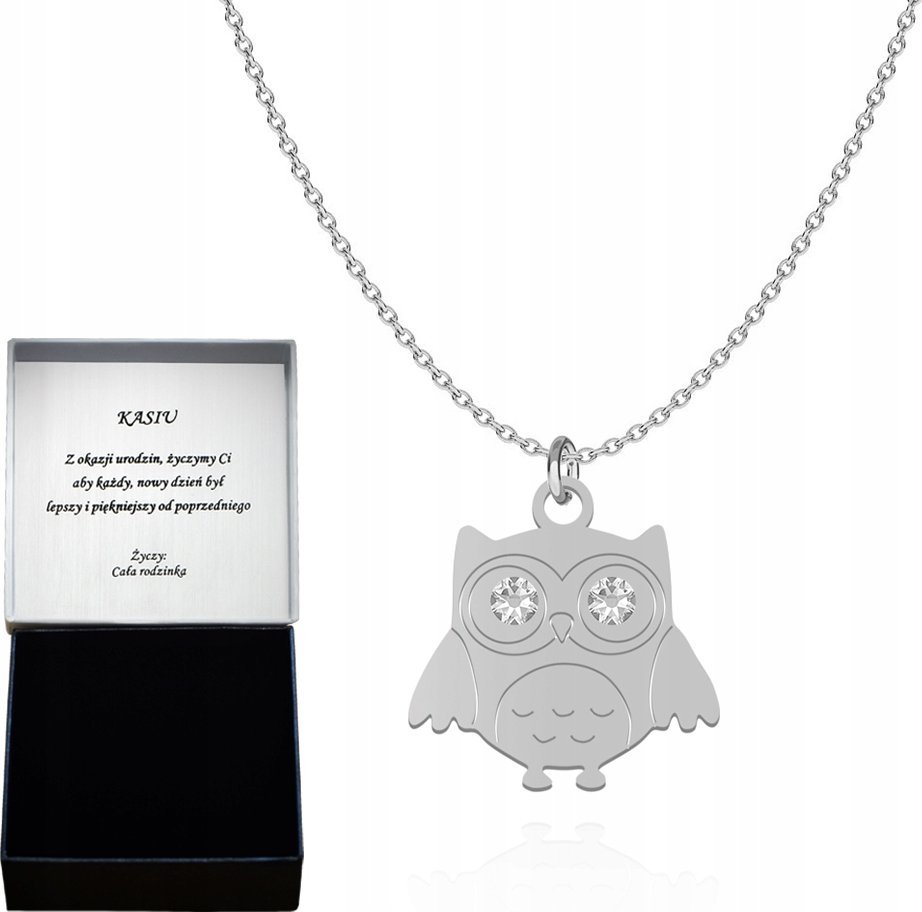 Radziszewska Jewellery Srebrny naszyjnik SOWA z kryształem TABLICZKA GRAT
