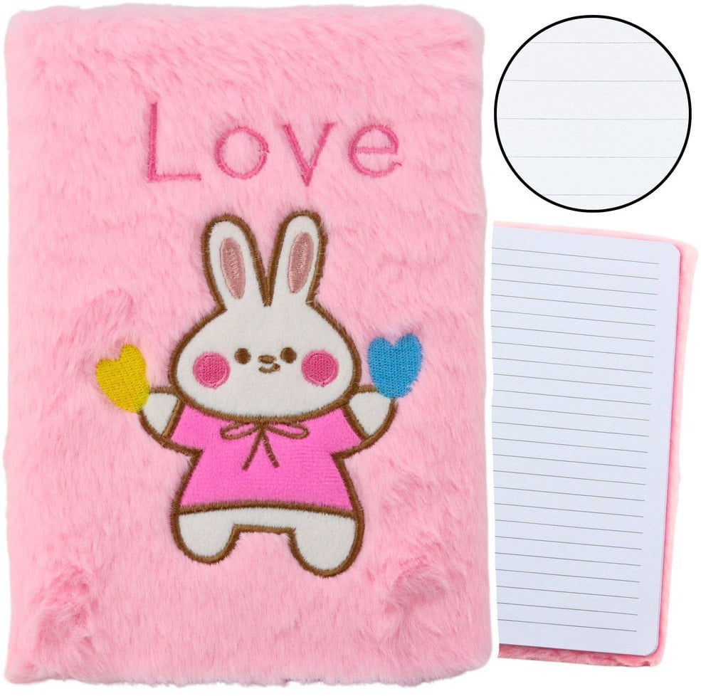 Pluszowy Notatnik w Linie Z Króliczkiem Napis Love Różowy