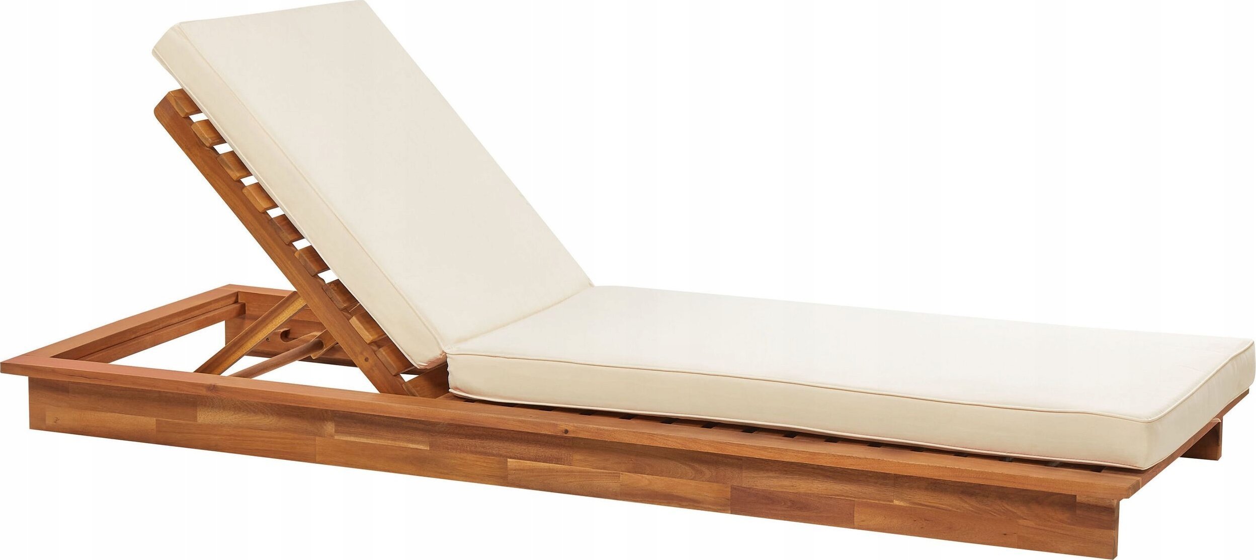 Beliani Leżak ogrodowy drewniany z poduszką białą GRANARI