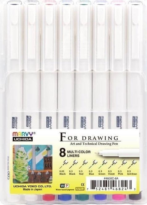 Cienkopisy graficzne czarne 8 grubości