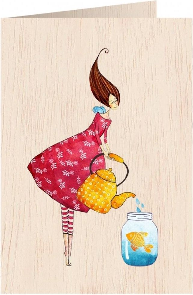 Cozywood Karnet drewniany C6 + koperta Złota rybka