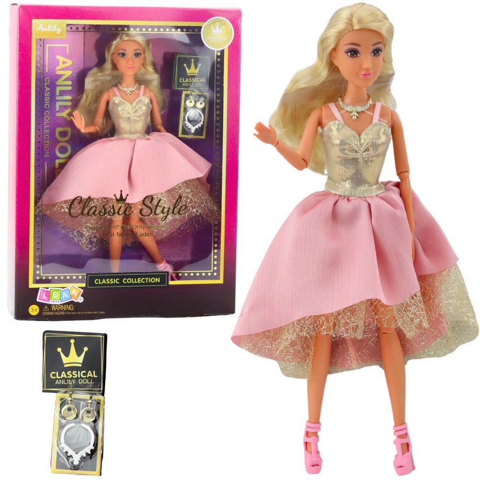 LeanToys Lalka Anlily W Eleganckiej Sukni Balowej Złoto Różowa Dodatki