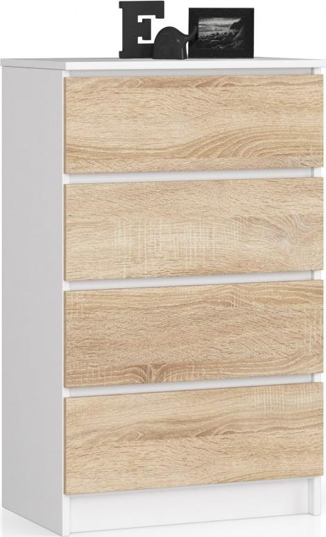 Fabryka Mebli Akord KOMODA K 60 cm 4 SZUFLADY BIAŁA / SONOMA
