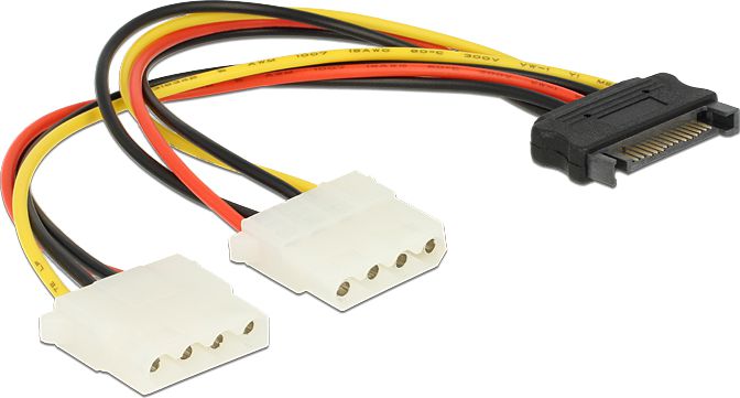 Delock SATA 15-pin - Molex x2, 0.2m, Wielokolorowy (65159)