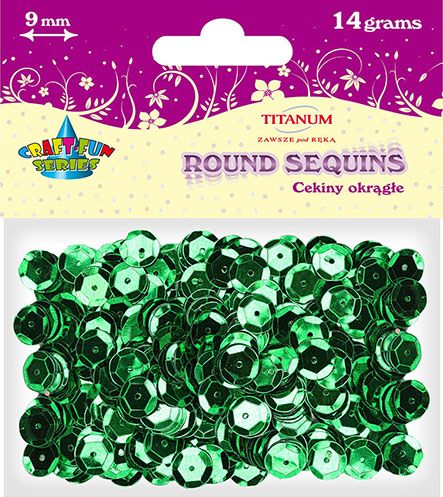 Titanum Cekiny okrągłe zielone metaliczne 9mm 14g.(Cm9gr)