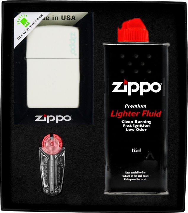 Zestaw ZIPPO Zapalniczka GLOW IN DARK LOGO Prezentowy No1