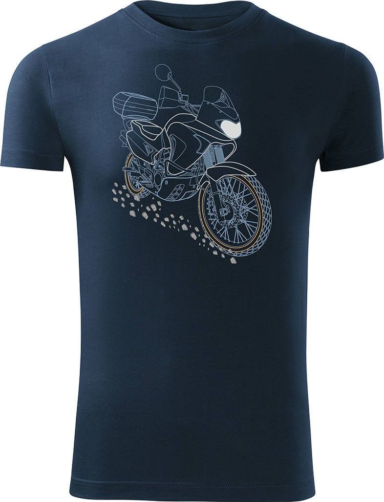 Topslang Koszulka motocyklowa z motocyklem Honda Transalp męska granatowa SLIM XL