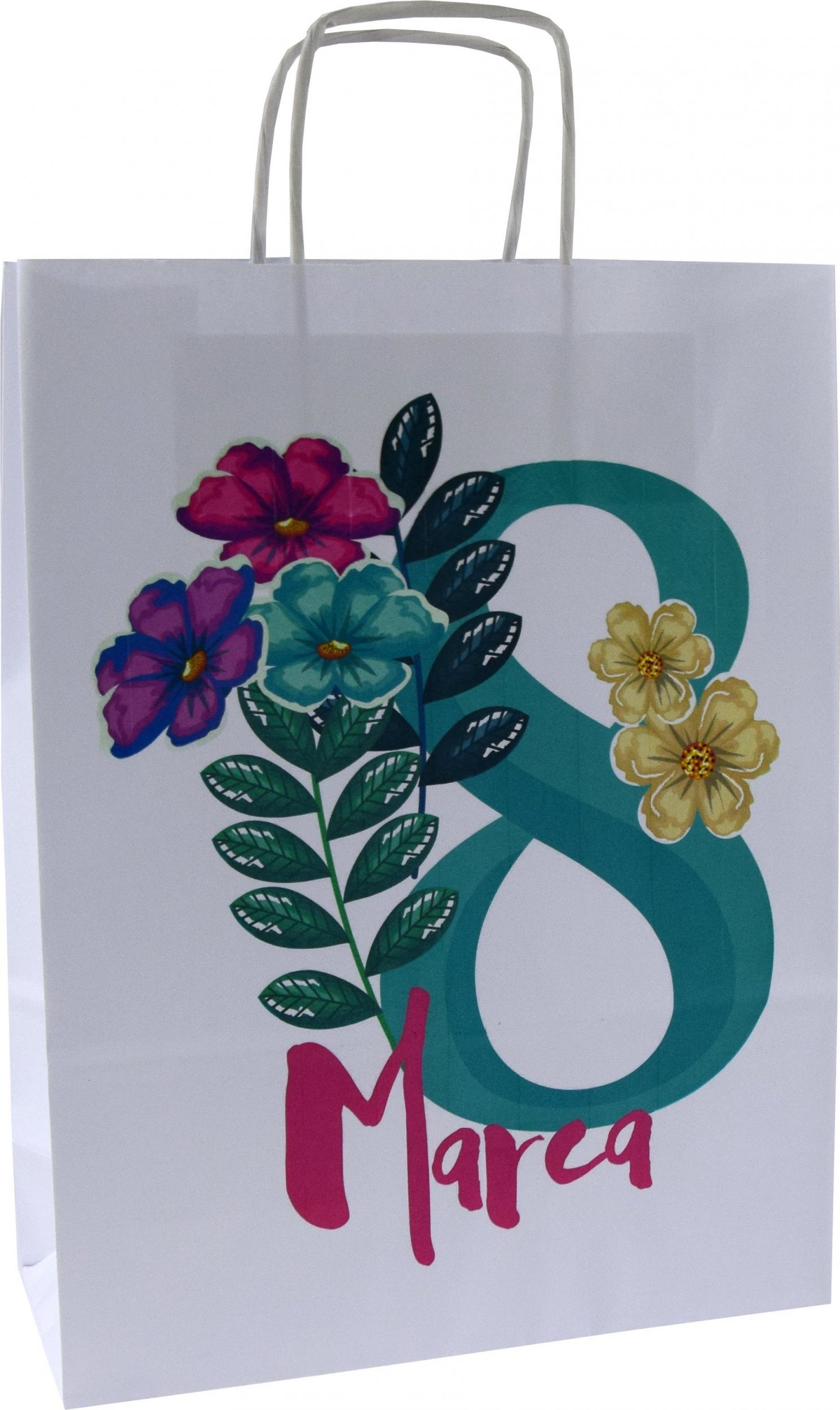 TorbyPRO torba papierowa biała A4 z nadrukiem 8 MARCA