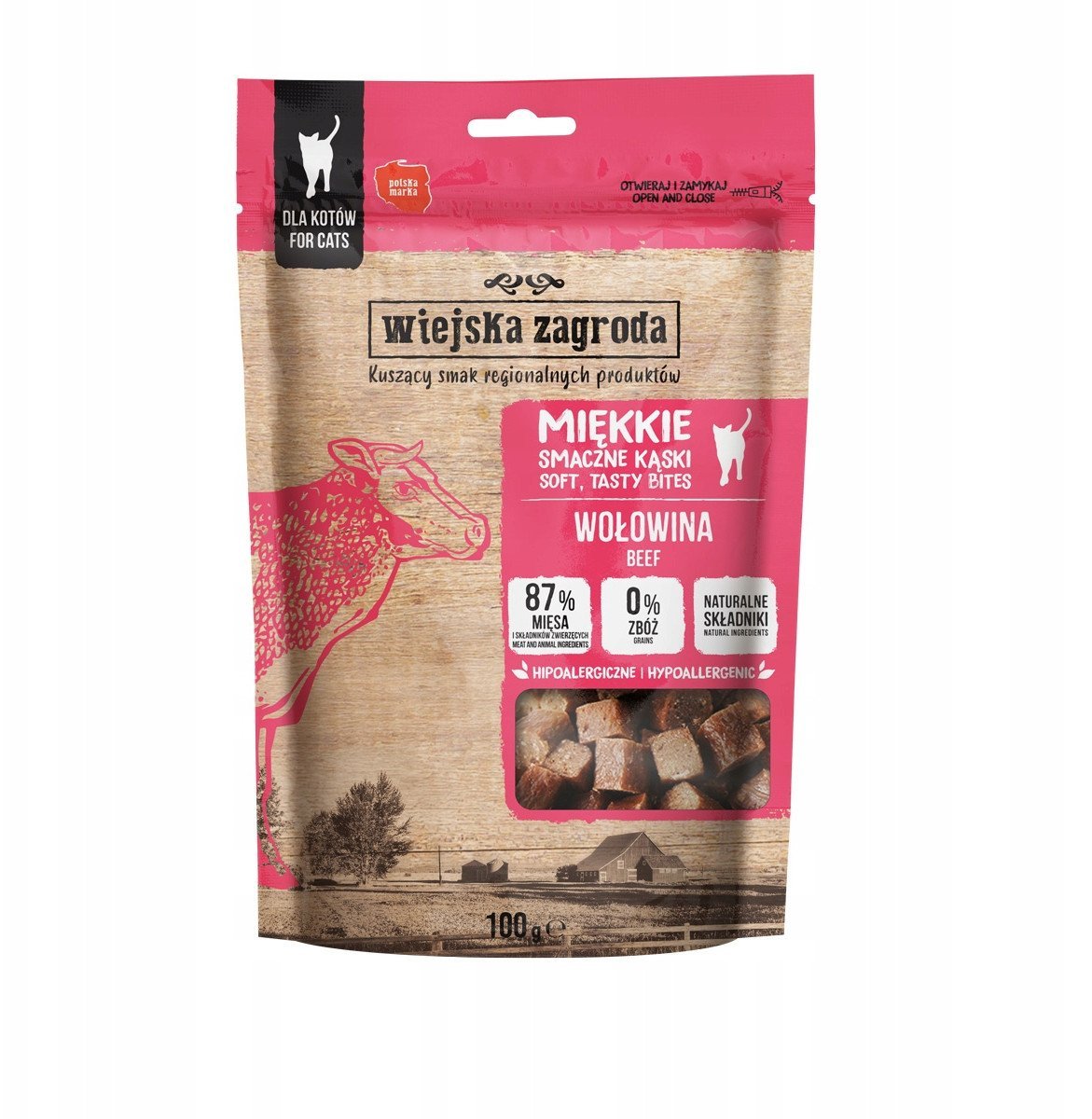 Wiejska Zagroda Przysmak dla kota Miękkie smaczne kąski Wołowina 100g