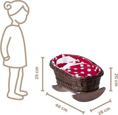 WickerPL BUJANE ŁÓŻECZKO KOŁYSKA Z WIKLINY DLA LALEK Z POŚCIELĄ 46X28 H 20/25 CM