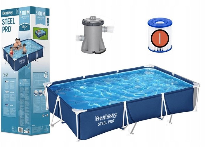Basen stelażowy 300x201x66 + pompa Steel Pro z konstrukcją Bestway 56411
