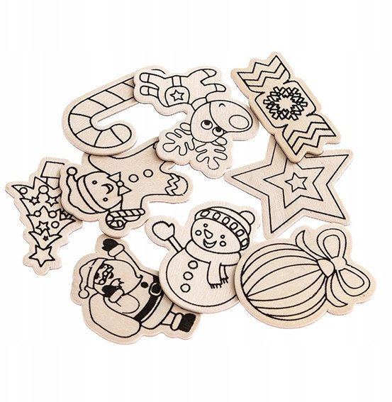 Ozdoby drewniane z magnesem 4-6 cm 9szt