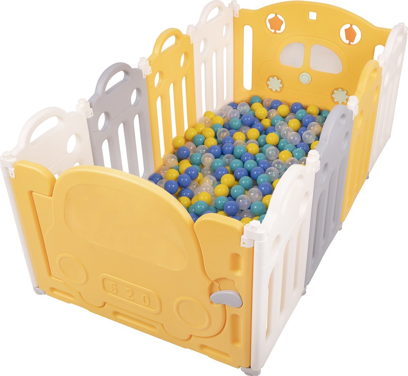 Selonis Kojec plastikowy KS-200X z piłeczkami biało-żółty: turkus-niebieski-żółty-transparent 120x120x60/500piłek Zabawka boks