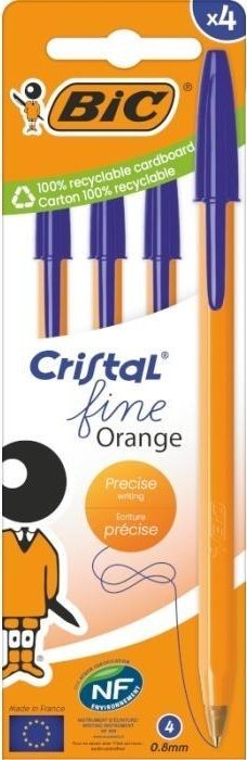 Długopis Orange Fine Cristal 4szt niebieski BIC