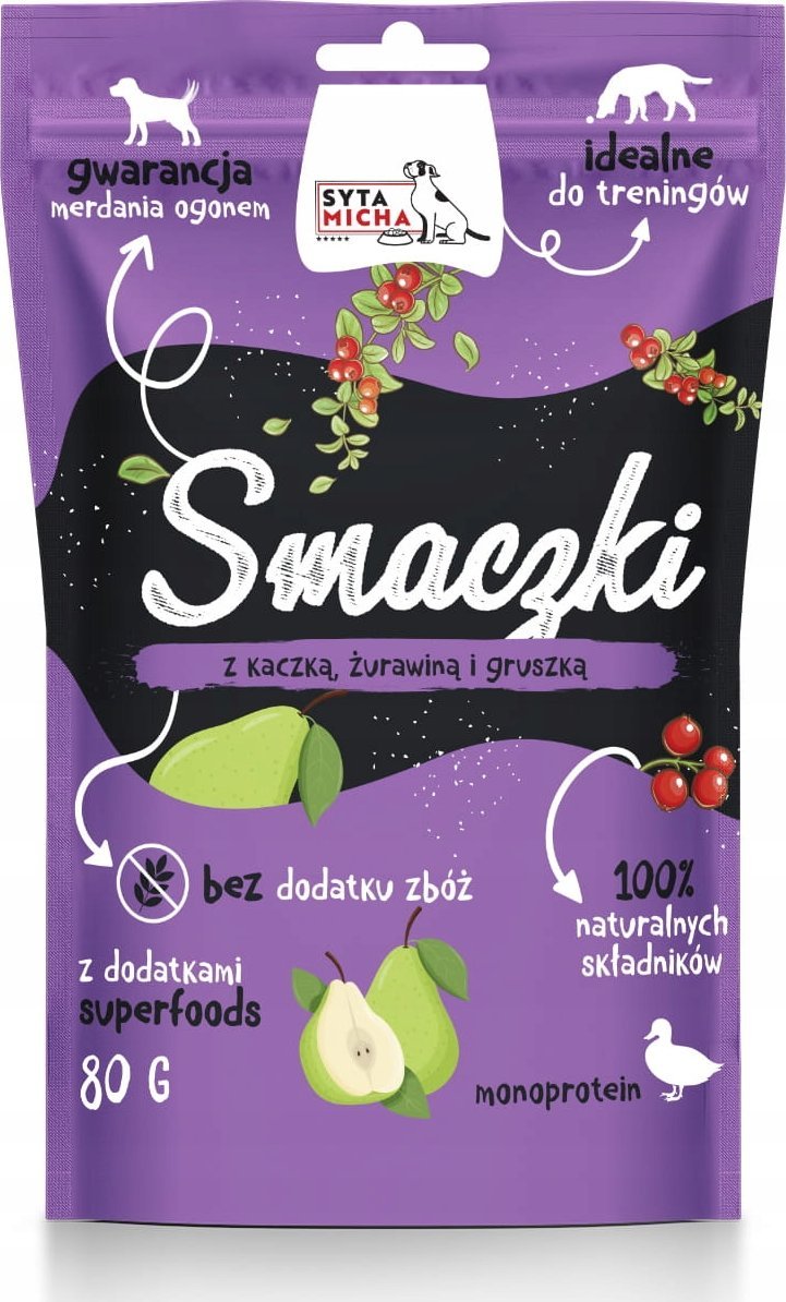 Syta Micha SYTA MICHA - Smaczki dla psa z kaczką, żurawiną i gruszką 80g