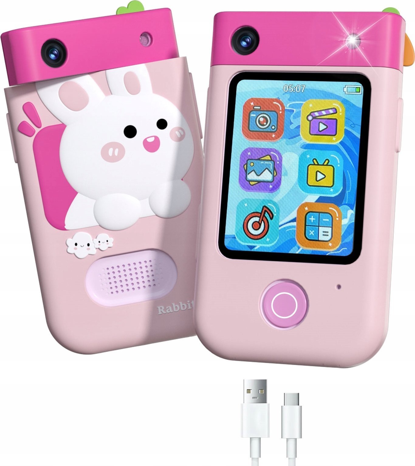 Aparat cyfrowy Xrec Aparat Cyfrowy 48mp Kamera 1080p Dla Dziecka Gry Latarka Mp3 Budzik Telefon / Bls-i9 / Różowy Królik