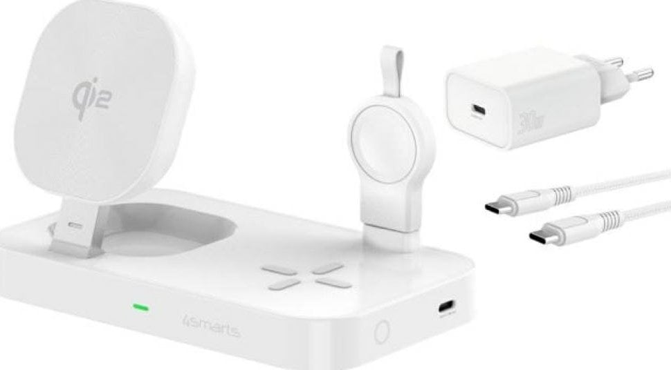 Stacja ładująca 4smarts Qi2 Trident z ładowarką do Galaxy Watch biały
