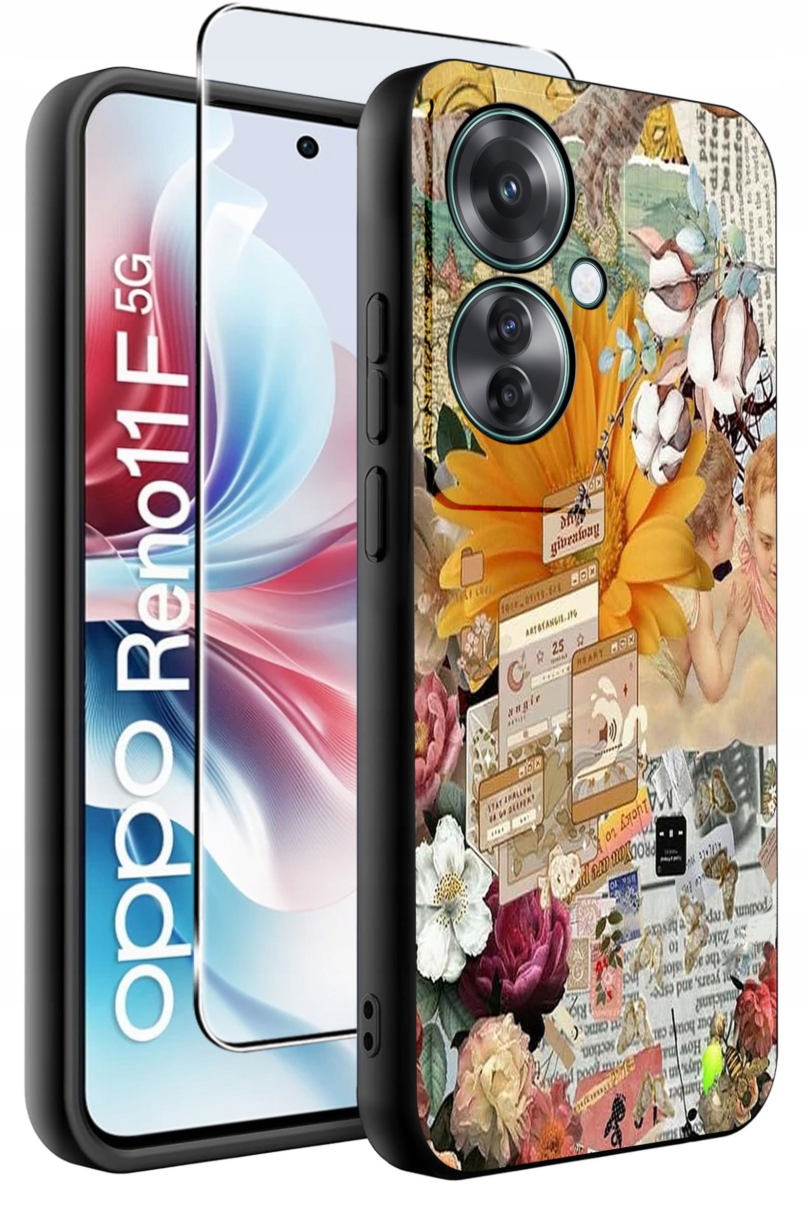 ETUI do Oppo Reno11 F 5G WZORY | SILIKONOWE MATT CASE + SZKŁO HARTOWANE 9H