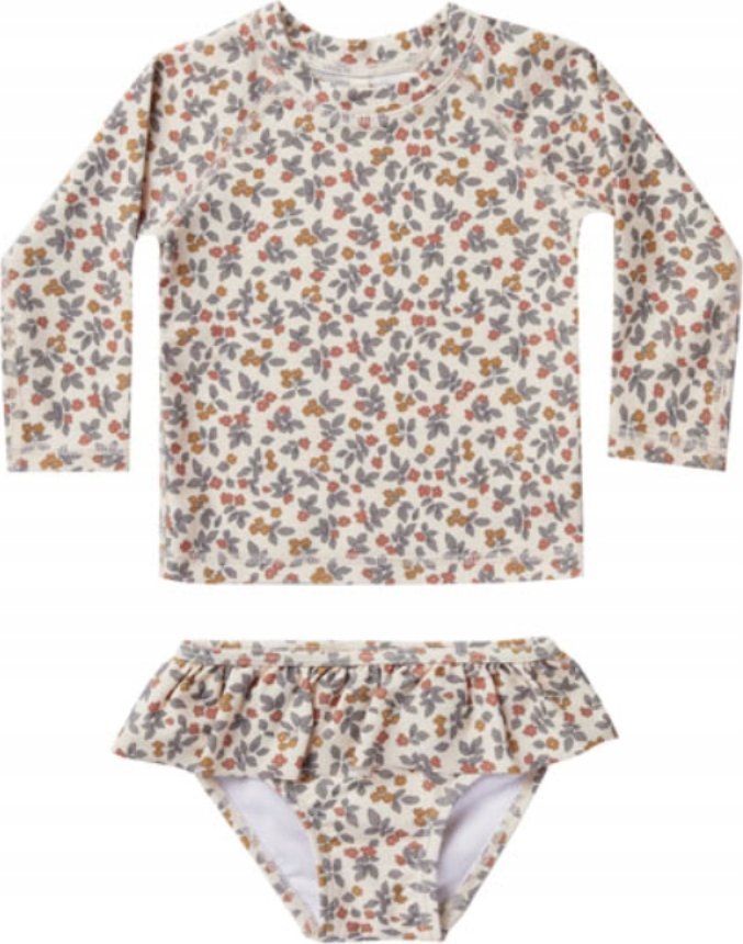 Dziewczęcy Dwuczęściowy Strój Kąpielowy z Falbanką UV Beżowy 80