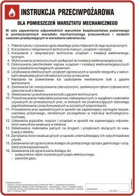 TD Systems DB012 Instrukcja przeciwpożarowa dla pomieszczeń warsztatu mechanicznego