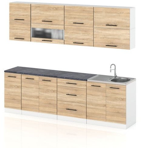 Meble Kuchenne Drewniane Kuchnia Robo Lux 2.6m Pojemna Modułowa Dąb Sonoma