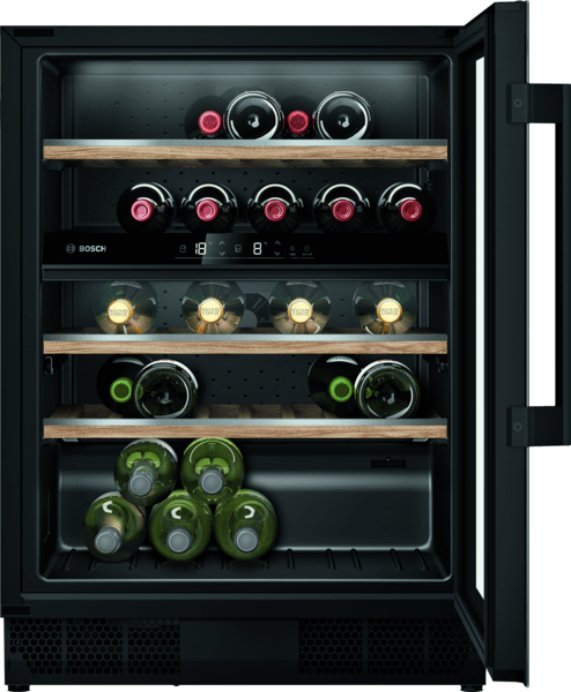 Chłodziarka do wina Bosch Bosch Serie 6 KUW21AHG0, Built-in, 44 bottle(s), 60 W, G, Interior light, Black