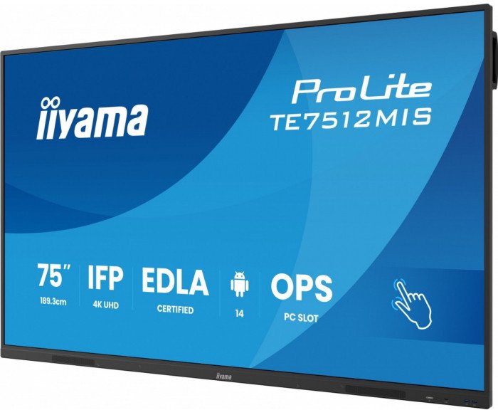 System interaktywny iiyama Monitor 75 '' TE7512MIS-B4AG 40pkt,IPS,4K,24/7,7H, ANDROID 14, RK3576, 8/128GB, EDLA, Essential