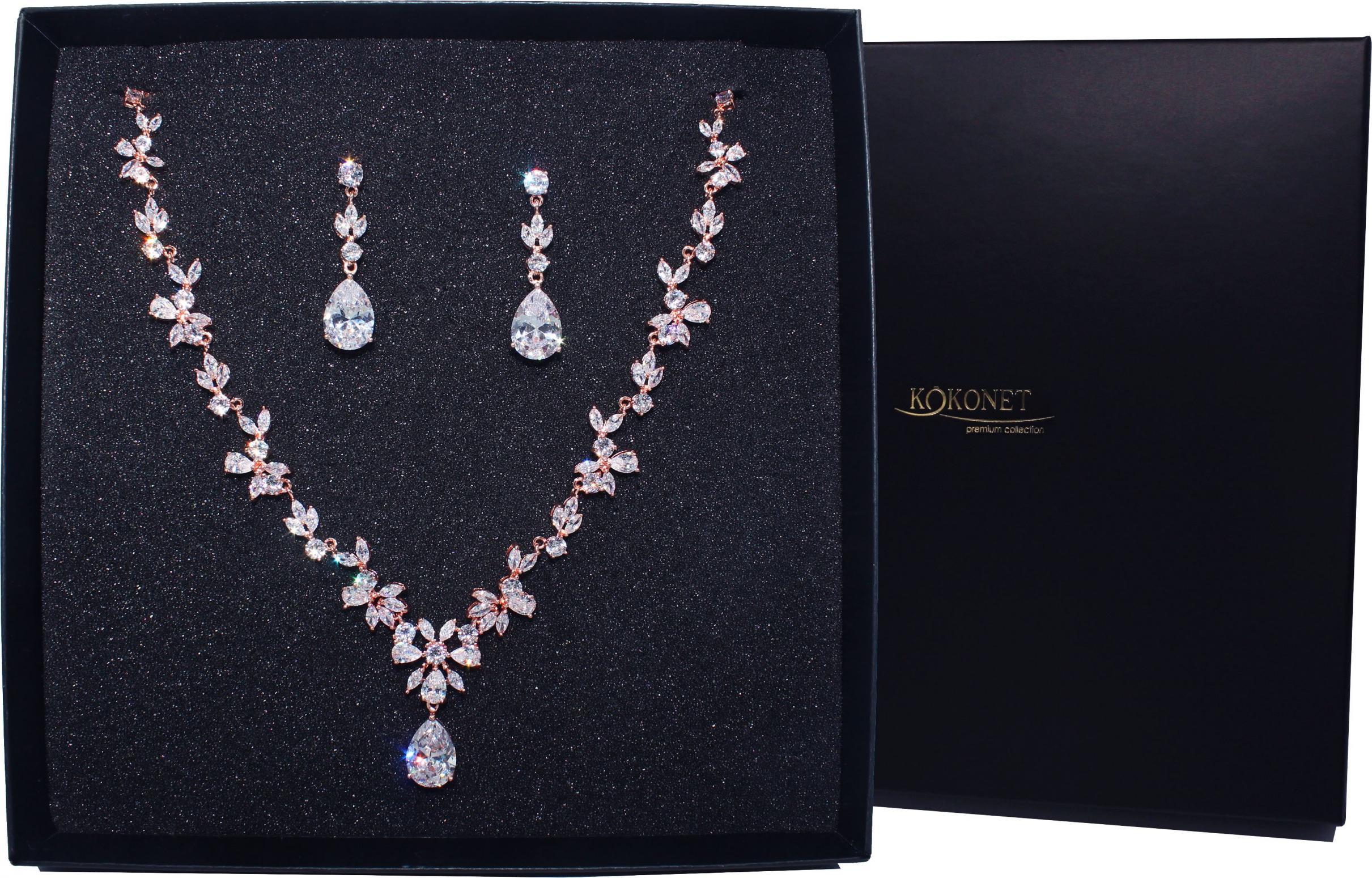 KOKONET Naszyjnik z kolczykami rose gold ślubny CUDO glam