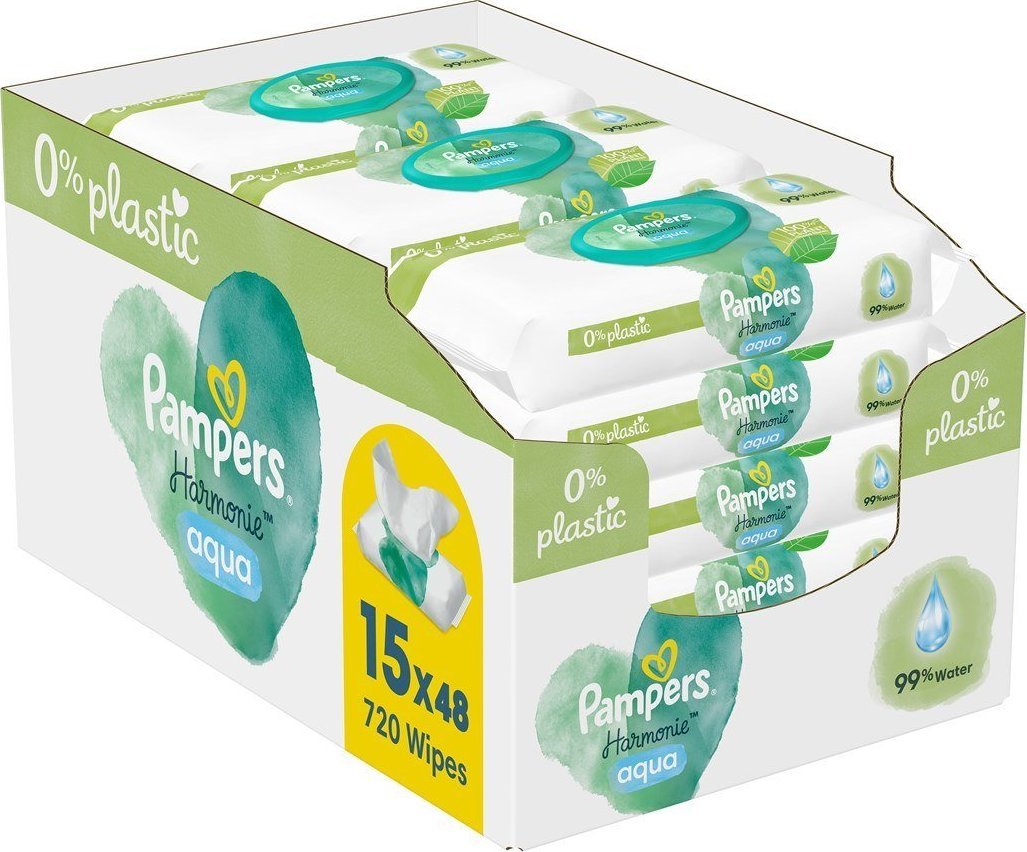 Pampers Chusteczki nawilżane Harmonie Aqua 0% plastiku 15x48 szt.