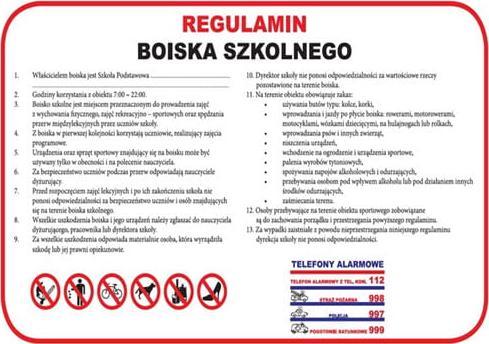 Mój dom Regulamin Boiska Szkolnego - Duży - Pcv 35X50