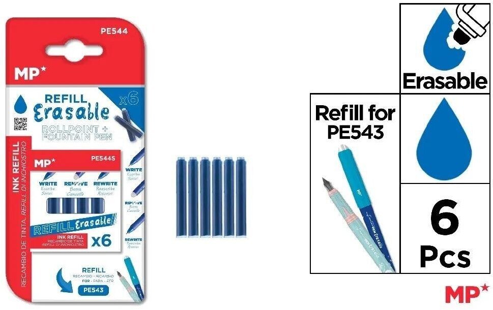 Wkłady wymazywalne do pióra niebieskie 6szt