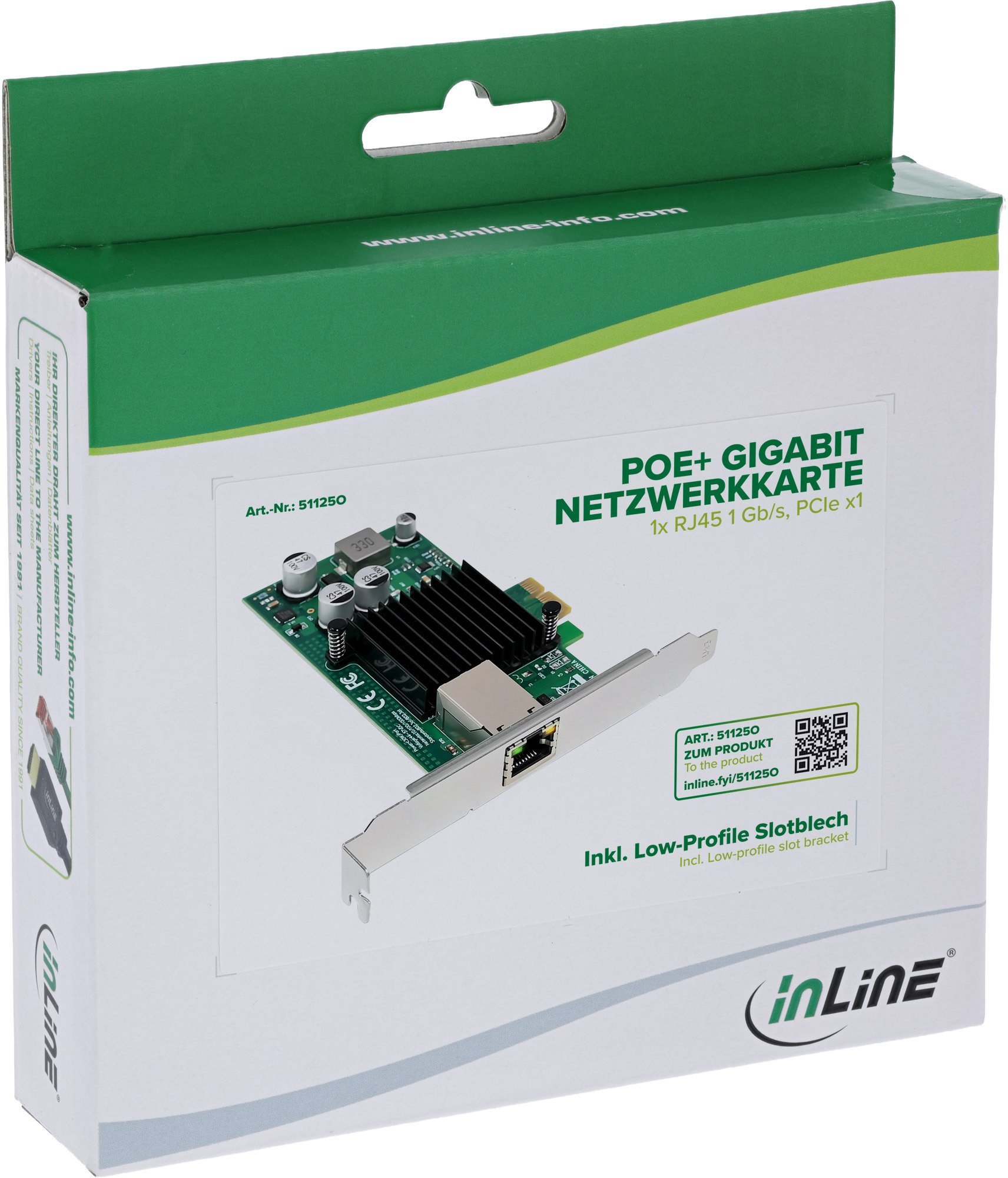 Karta sieciowa InLine ® Gigabit karta sieciowa, 1x RJ45 1 Gb/s, PCIe x1, PoE+
