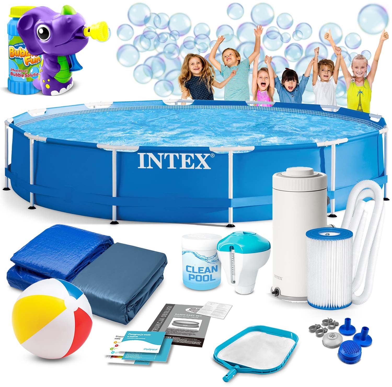 Basen ogrodowy stelażowy 366 x 76 cm 16w1 INTEX 28212 + maszynka do baniek GRATIS