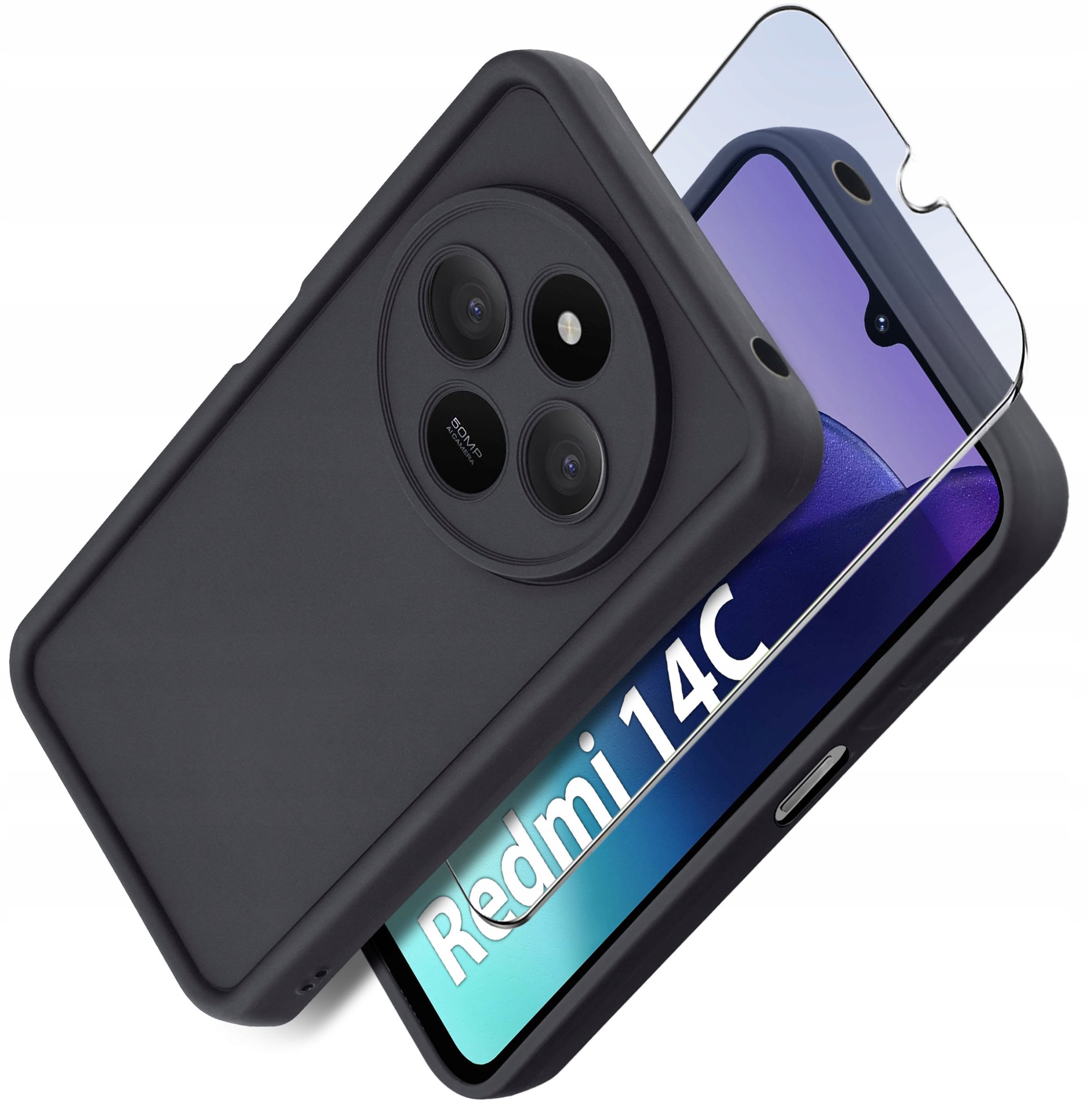 Etui do Xiaomi Redmi 14C silikonowe MATOWE + Szkło ochronne na ekran