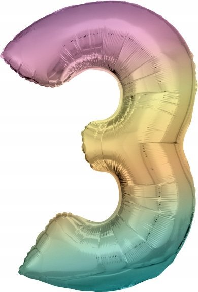 AMSCAN Balon foliowy duża cyfra 3 Tęcza Pastel 58x86cm N34 spakowany 9909701