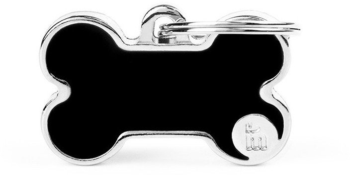 Zawieszka Adresówka Identyfikator z grawerem dla psa i kota kość czarna z obramówką S