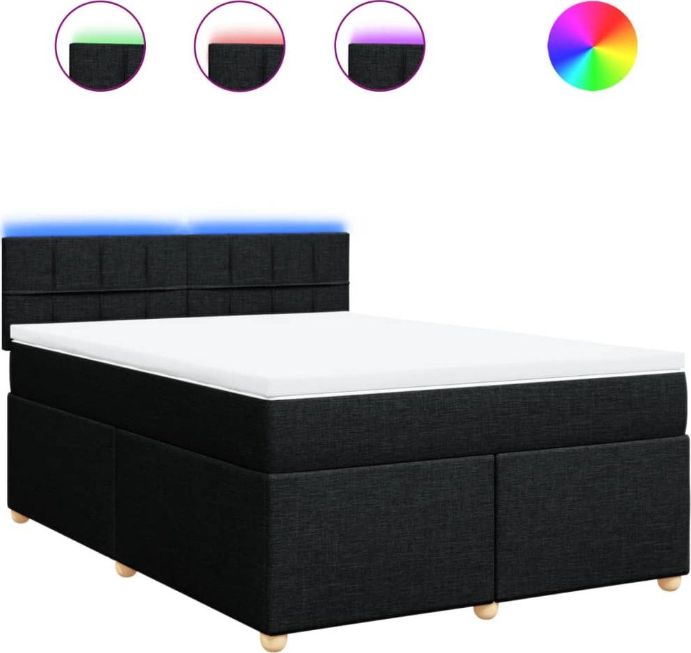 Łóżko Kontynentalne Z Materacem, Czarne, Tkanina 140X200 Cm