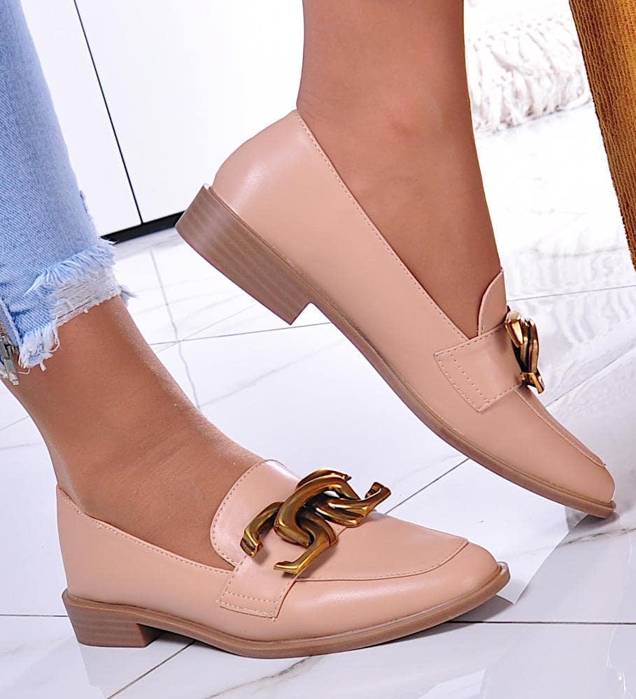 Pantofelek24 Beżowe półbuty oxfordy z ozdobą /A9-2 11599 T581/ 39