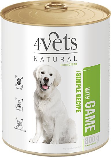 Mokra karma 4Vets Natural dla psa z dziczyzną puszka 800 g