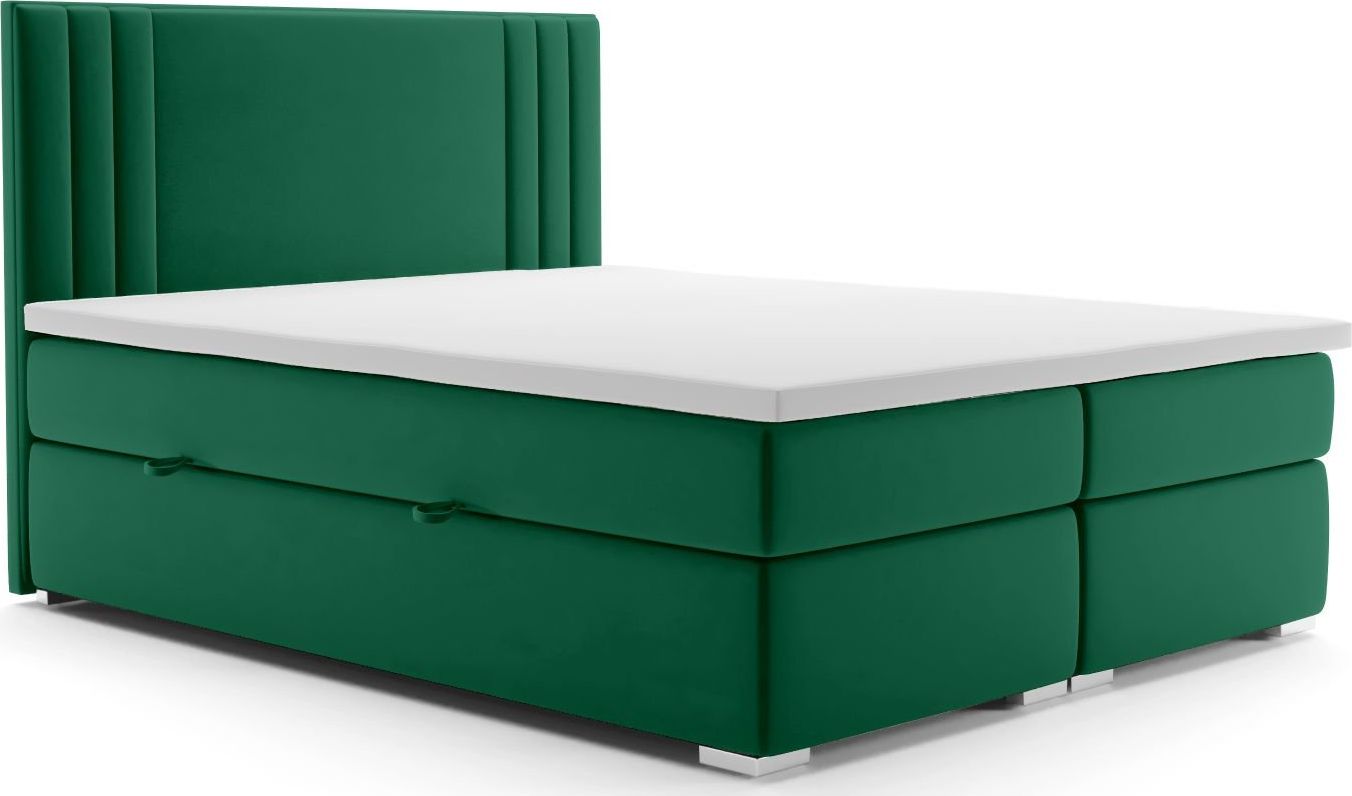 LAVERTO Łóżko kontynentalne MAO 160x200 zielone velvet z pojemnikiem