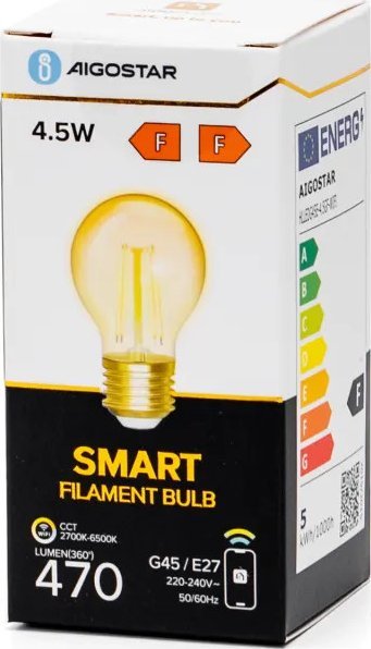 Aigostar Inteligentna żarówka WB G45 E27 Wi-Fi Bursztynowa Inteligentna żarówka WB G45 E27 Wi-Fi Bursztynowa