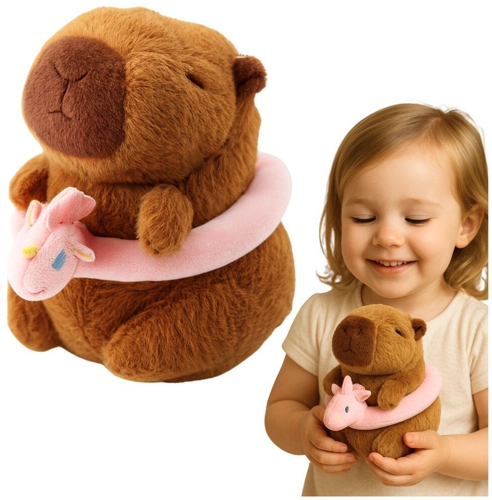 Pluszowa Kapibara Różowe Koło Ratunkowe Z Jednorożcem Brązowa 20cm