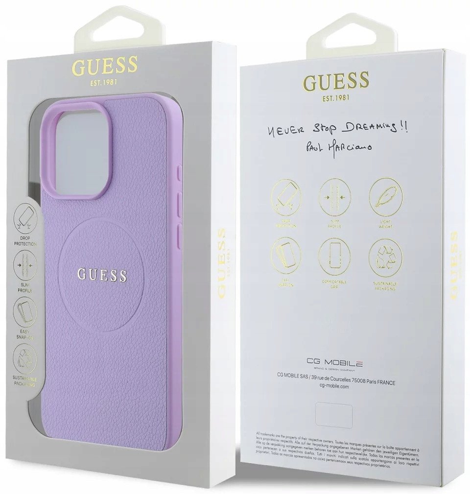 Guess Pu Fakturowane Etui Classic Logo Magsafe Do Iphone 16 Pro Fioletowe
