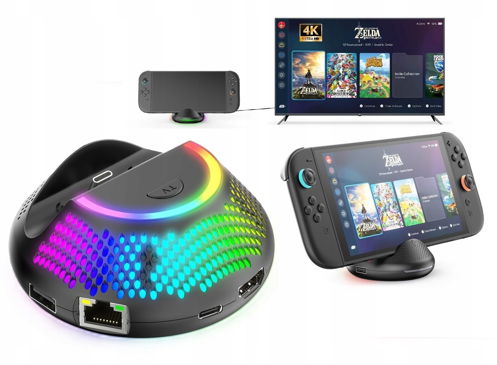 Stacja Dokująca Rgb Hdmi 4k Do Nintendo Switch 2 / Port Dock Tv + Ładowarka / Jys-ns2289