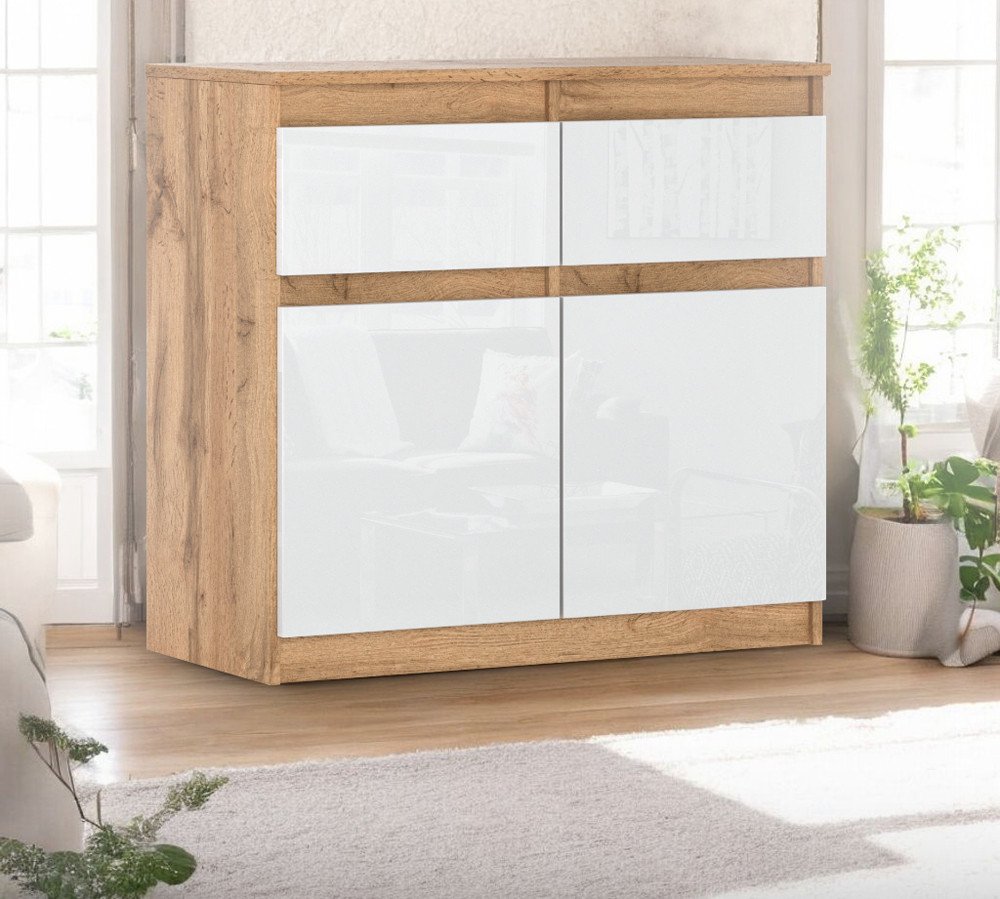 Komoda Z Szufladami Szafka 80cm Wotan Biały Połysk Oleksa Mała Nowoczesna