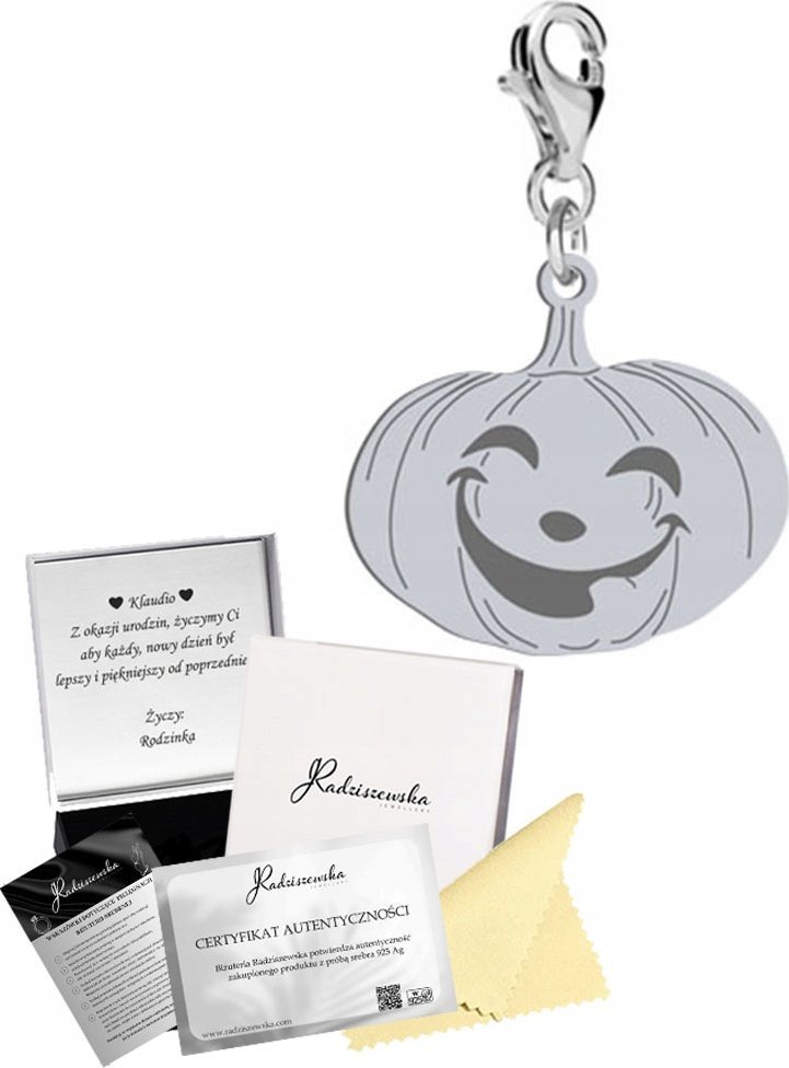 Radziszewska Jewellery Charms Srebrny Dynia Halloween 925 Prezent Zawieszka Biżuteria ŻYCZENIA