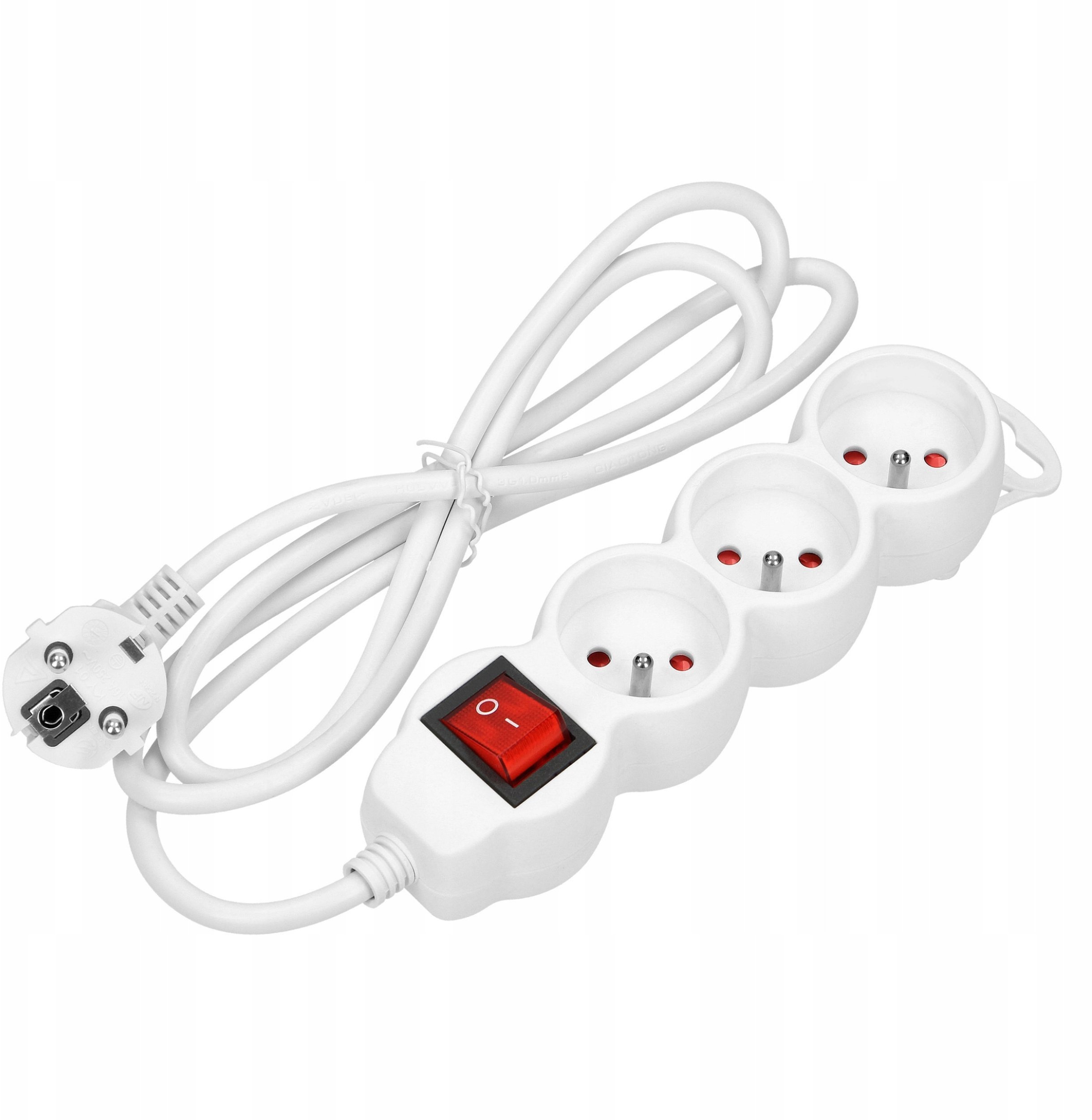 Przedłużacz 3-krotny 2P+Z, z wyłącznikiem, 3m H05VV-F 3x1,5mm2, Imax=16A, płaska wtyczka, biały